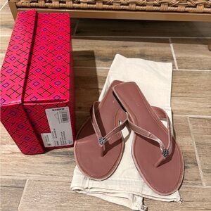 Tory Burch: Classic Pave Velvet Flip Flop with Pave Crystals in Vintage Rose